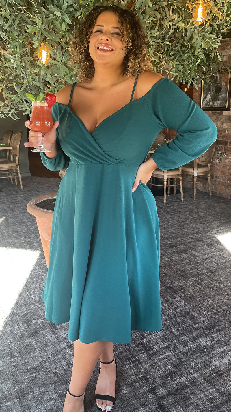 cold shoulder dress green Yours London Women's Plus Size Olive Green Ruffle Cold Shoulder Dress Size 18