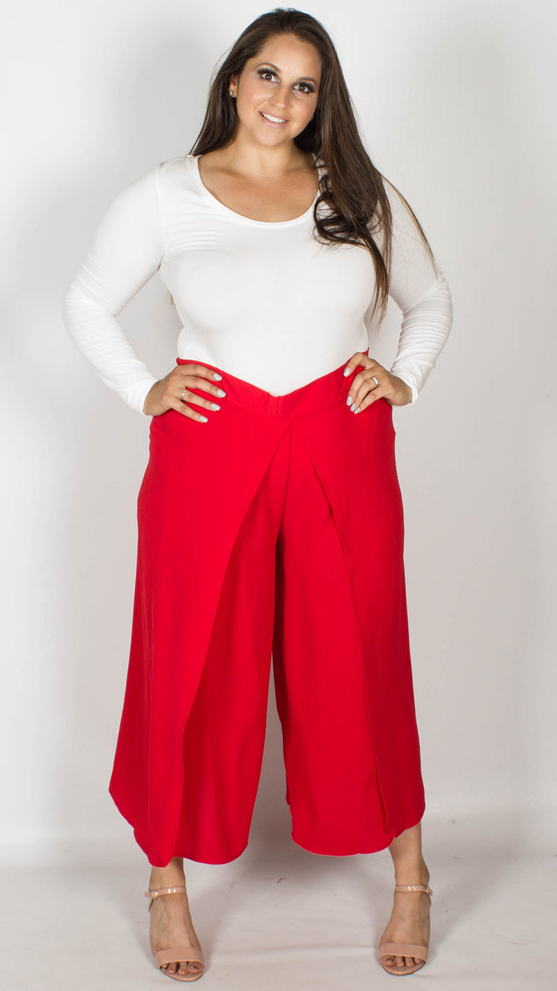 Bianca Red Wrap Front Culottes