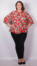Jasmine Red Floral Front Knot Top