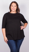 Avril Black Ribbed Textured 3/4 Sleeve Top