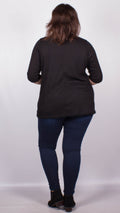 Avril Black Ribbed Textured 3/4 Sleeve Top