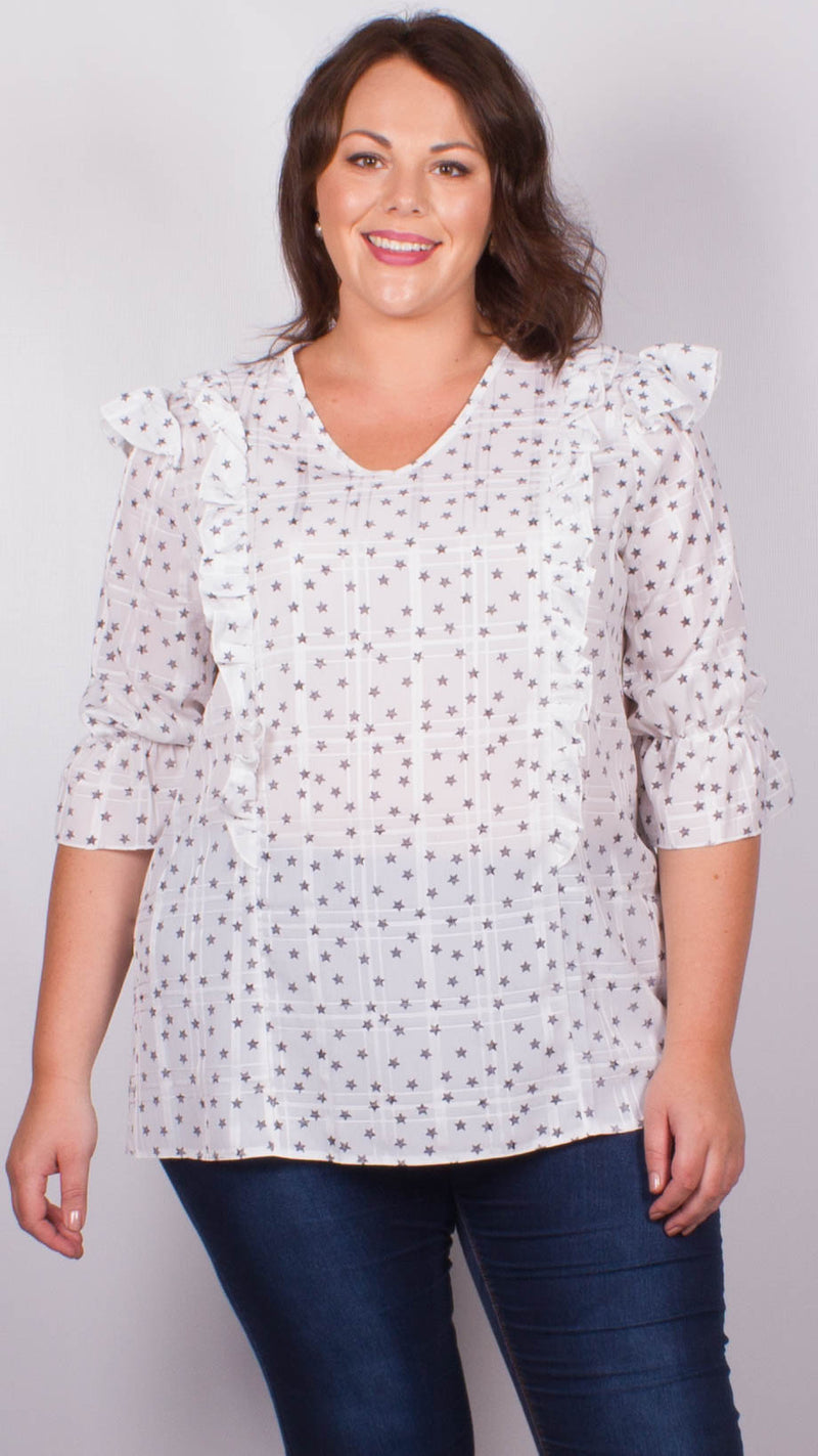 Evelyn Starry Night Ruffle White Blouse