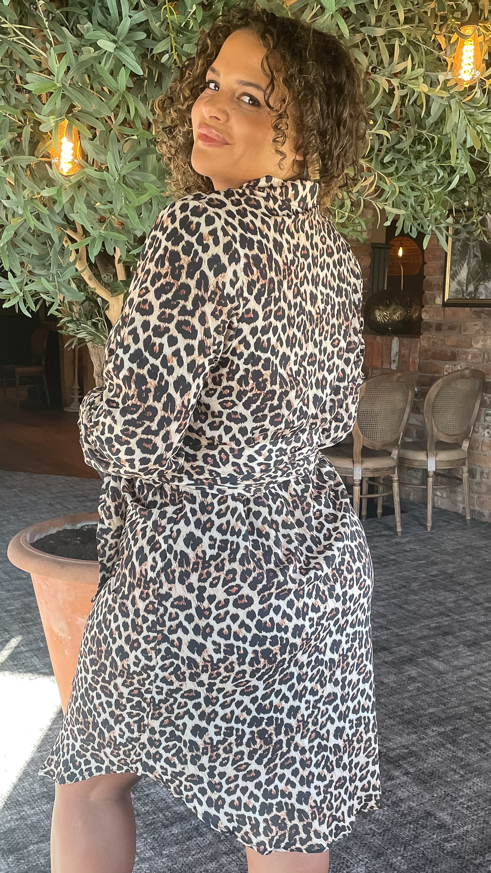 CurveWow Tie Waist Shirt Dress Leopard