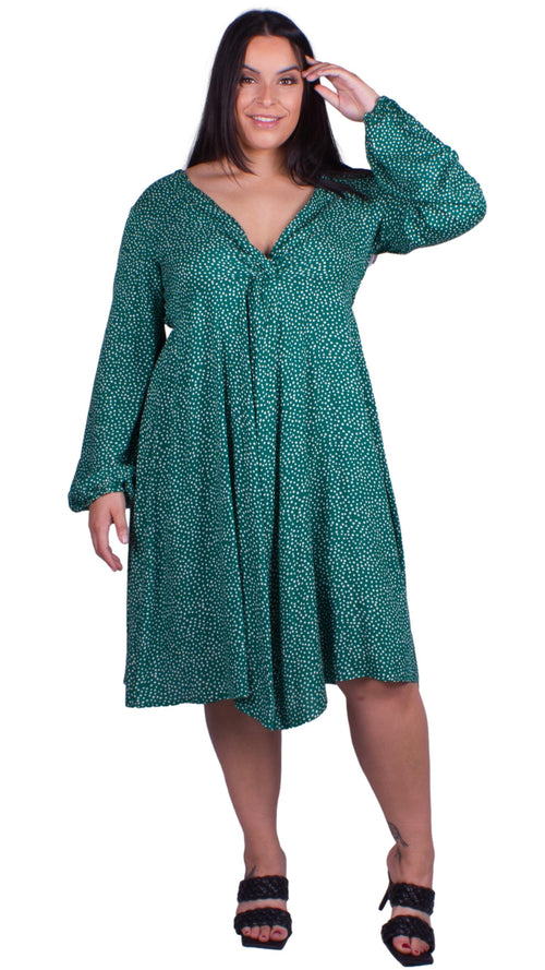 CurveWow Green Spot Knot Midi Dress