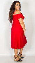 Fran Red Midi Dress with Frill Detail