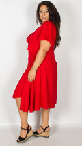 Fran Red Midi Dress with Frill Detail