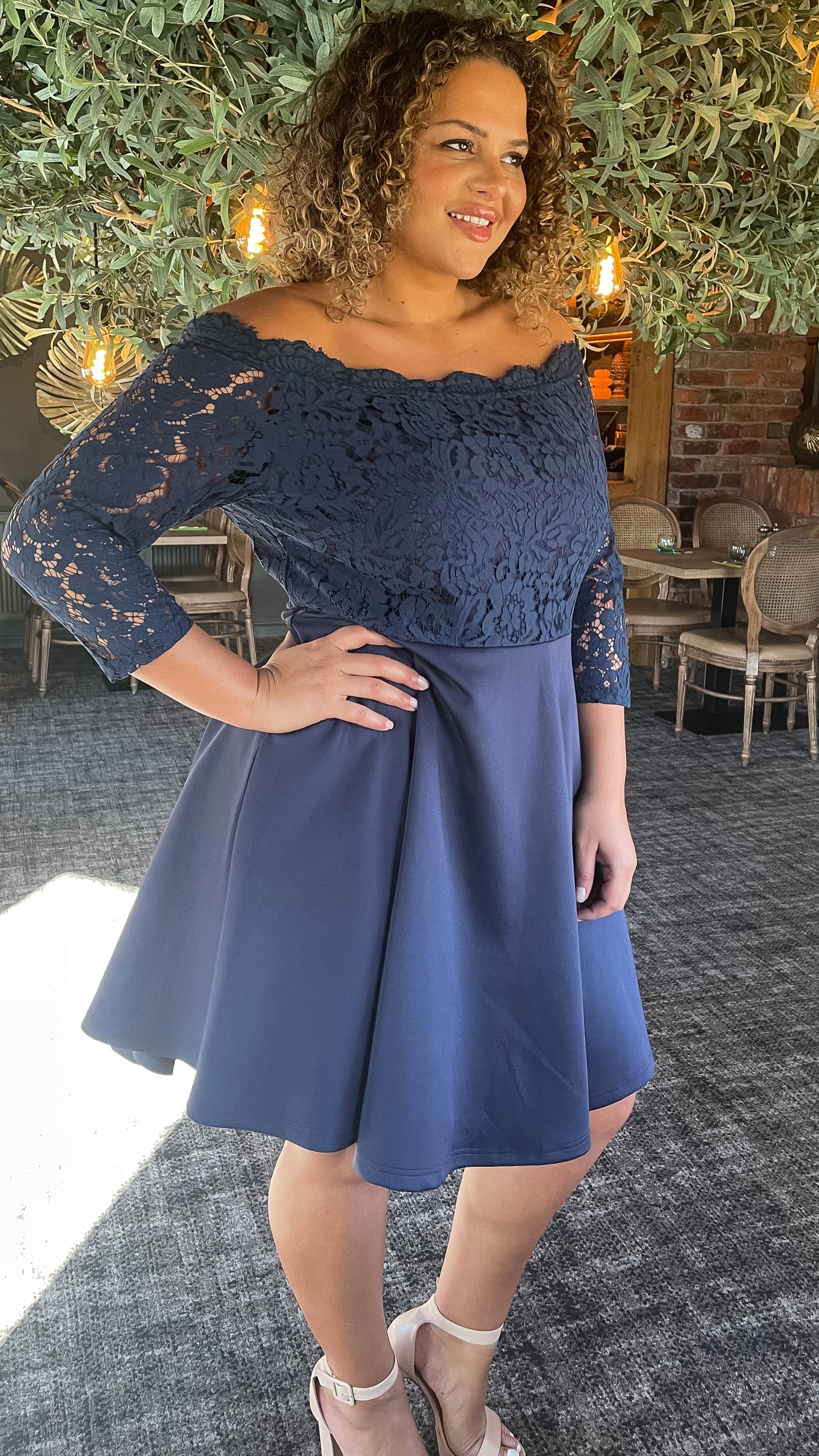 Shoulder Bardot Navy Lace Dress CurveWow Scuba Lace Bardot Dress Navy Curvewow Shoulder Bardot Navy Lace Dress CurveWow Scuba Lace Bardot Dress Navy Curvewow