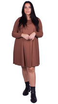 CurveWow Ribbed Swing Dress Brown