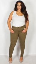 Elena Olive 5-Pocket Skinny Fit Denim Jeans