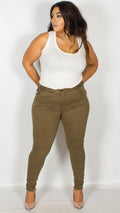 Elena Olive 5-Pocket Skinny Fit Denim Jeans