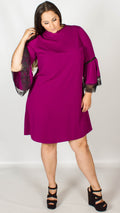 Tegan Purple Swing Dress With Lace Inserts