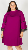 Tegan Purple Swing Dress With Lace Inserts