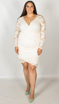 Arica Cream Wrap Midi Dress with Scallop Detailing