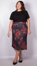 CurveWow Rose Print Midi Skirt