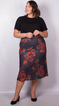 CurveWow Rose Print Midi Skirt