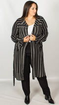 Theia Black and White Stripe Duster Jacket