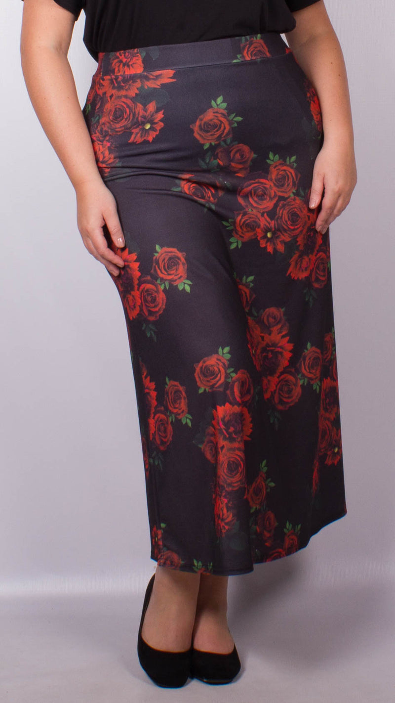 CurveWow Rose Print Maxi Skirt