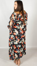 Doris Black Multi Floral Bardot Maxi Dress