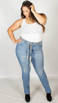 Linnea Slim Fit High Waisted Light Denim Jeans with Belt