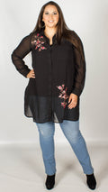 Tricia Black Embroidered Sheer Longline Shirt