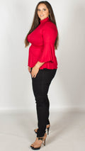 Tilly Red Shirring Detail Turtle Neck Top