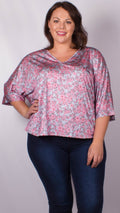 CurveWow Blue and Pink Floral Cape Top