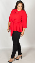 Blair Red Knot Front Blouse with Keyhole Detail