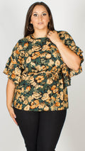 Trinity Floral Top With Ruffle Sleeves