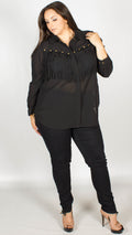 Lori Black Stud Embellished Fringe Shirt