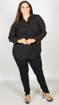 Lori Black Stud Embellished Fringe Shirt