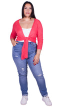 CurveWow Tie Front Shrug Coral