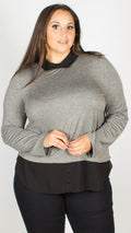 Natalie 2 in 1 Grey Black Long Sleeve Jersey Shirt Top