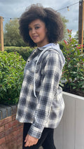 CurveWow Flannel Hooded Shirt Grey Check