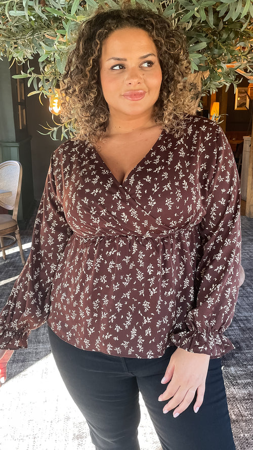 CurveWow Wrap Top Chocolate Floral
