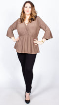CurveWow Mocha Wrap Top with Fit & Flare Sleeves