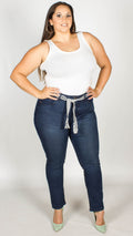 Linnea Slim Fit High Waisted Dark Denim Jeans with Belt