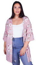 CurveWow Pink Floral Print Kimono