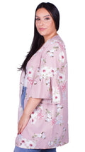 CurveWow Pink Floral Print Kimono