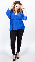 CurveWow Blue Wrap Top with Fit & Flare Sleeves