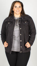 Tressa Studded Faded Black Denim Jacket