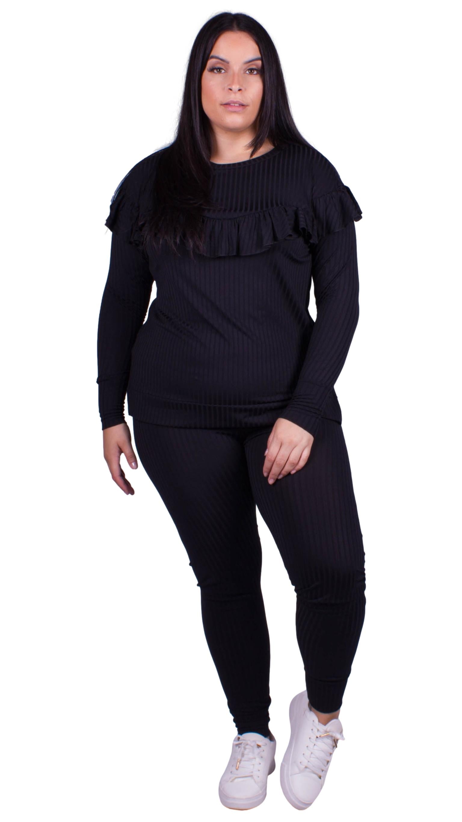 CurveWow Ribbed Lounge Pants Black