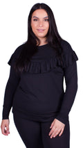 CurveWow Ribbed Frill Lounge Top Black