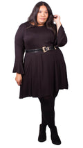 CurveWow Black Fit & Flare Jersey Dress with Flute Sleeves