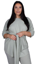 CurveWow Ribbed Short Sleeve Lounge Top Sage