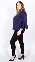 CurveWow Navy Swing Top with Fit & Flare Sleeves