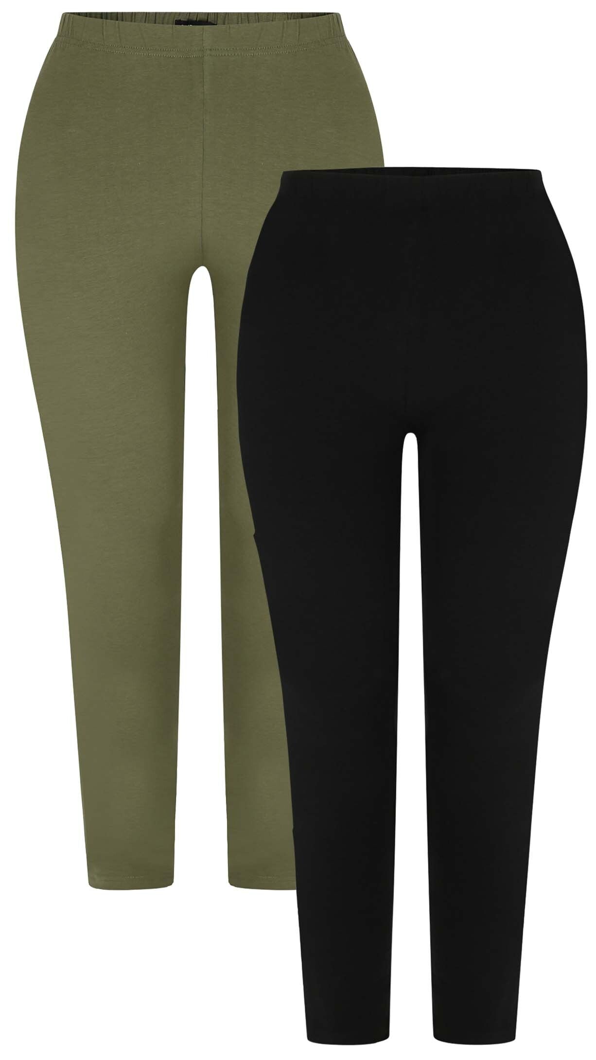 CurveWow 2 PACK Soft Touch Basic Leggings Black & Khaki