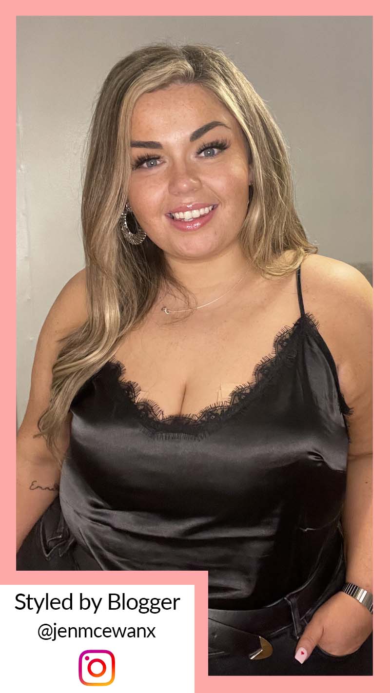 CurveWow Lace Trim Satin Cami Black