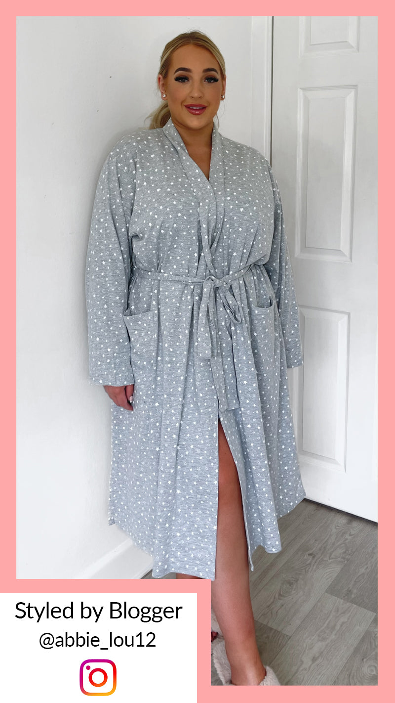 grey star dressing gown Flint Grey Star Jacquard Cosy Short Dressing Gown