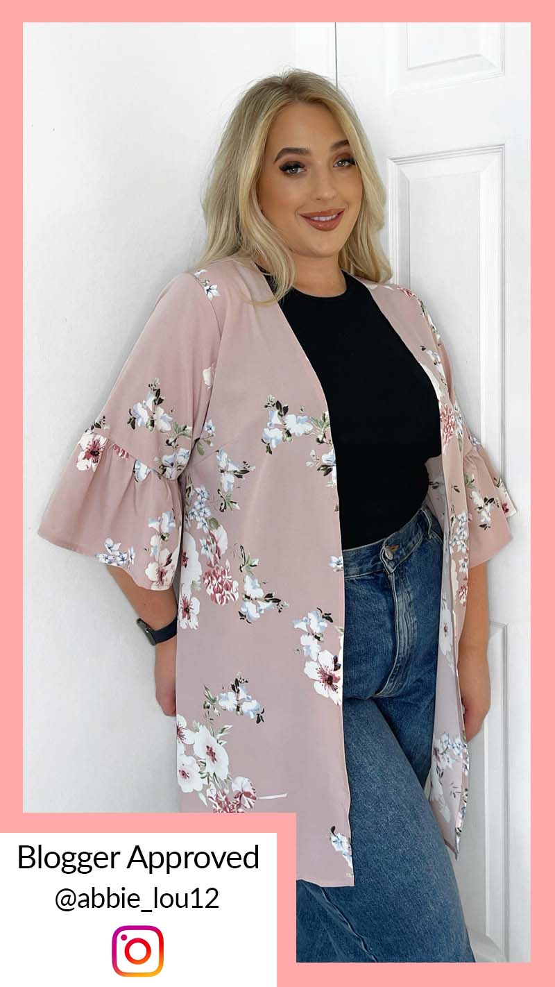 CurveWow Pink Floral Print Kimono