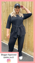 CurveWow Ribbed Wide Leg Lounge Trousers Black